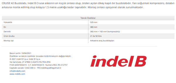 IndelB Cruise 42 - 42Lt 12v,24v Kompresörlü Karavan/Tekne Buzdolabı - Görsel 5