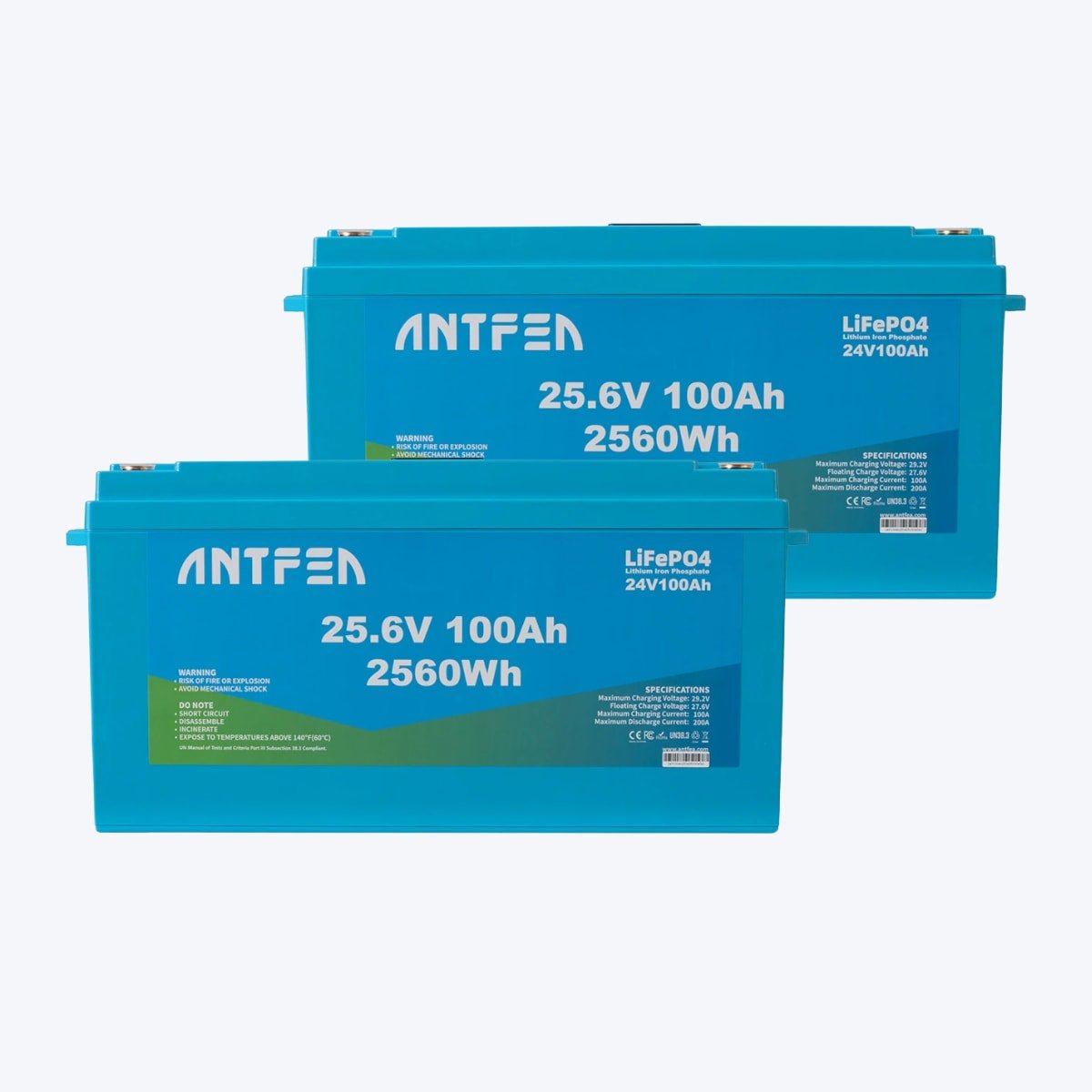 ANTFEA 25.6V (24V) 100Ah ABS Lityum Akü Akıllı Ekran Bluetooth LiFePo4 2 Adet
