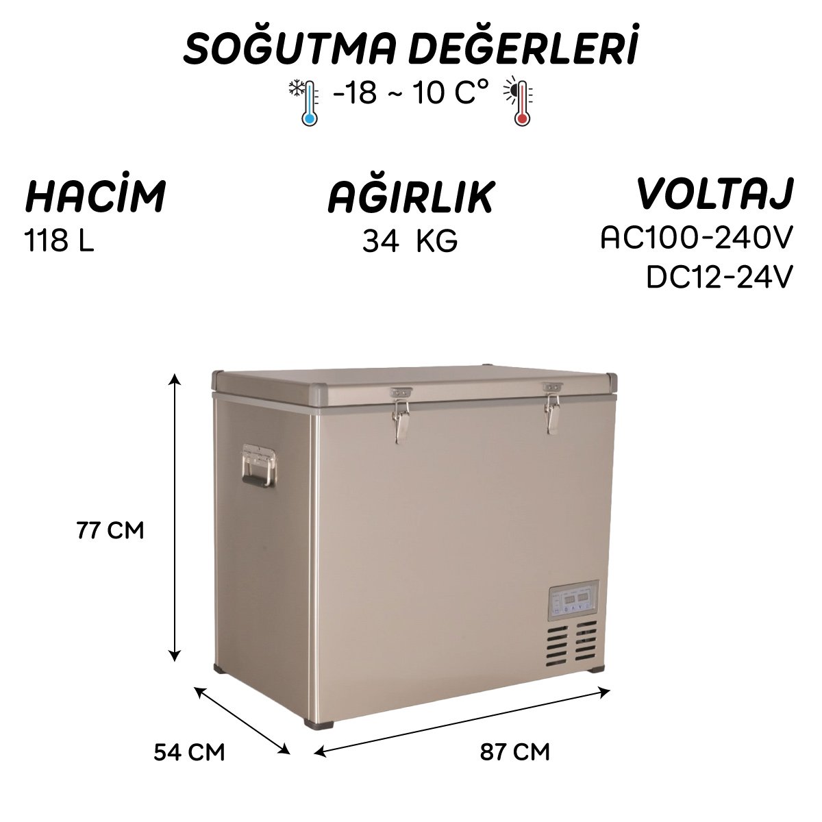 Icepeak Danfo 120 DX Kompresörlü Çift Kontrollü Oto Buzdolabı 118 Litre - Görsel 2