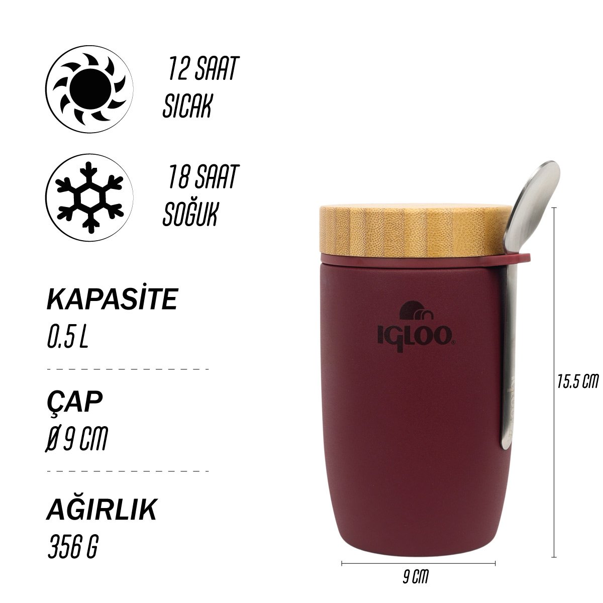 Igloo Bamboo Yemek Termosu 500ml - Görsel 3