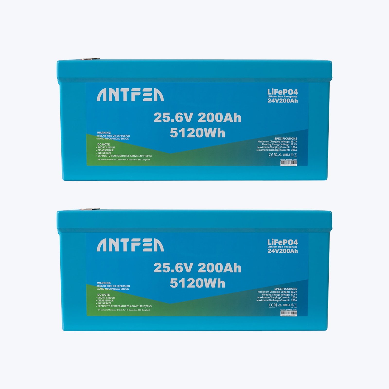 ANTFEA 25.6V 200Ah ABS Lityum Akü Akıllı Ekran Bluetooth LiFePo4 2 Adet